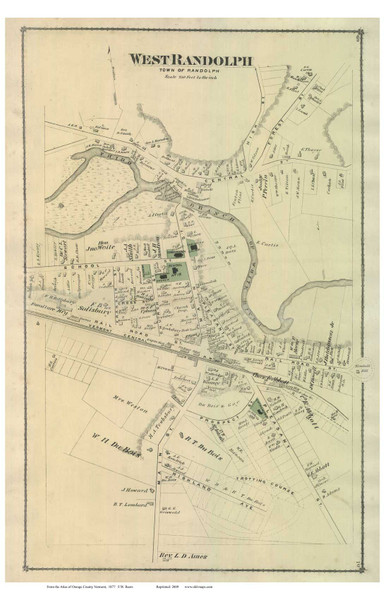 West Randolph Village, Vermont 1877 Old Town Map Reprint - Orange Co.