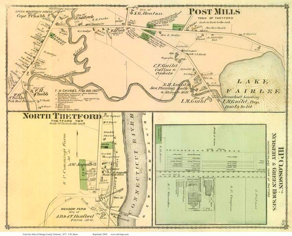 North Thetford and Post Mills Villages, Vermont 1877 Old Town Map Reprint - Orange Co.