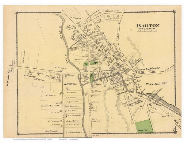 Barton Village, Vermont 1878 Old Town Map Reprint - Orleans Co.