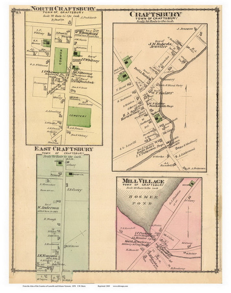 Craftsbury, Mill Village, North Craftsbury, and East Craftsbury Villages, Vermont 1878 Old Town Map Reprint - Orleans Co.