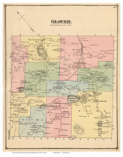 Glover, Vermont 1878 Old Town Map Reprint - Orleans Co.