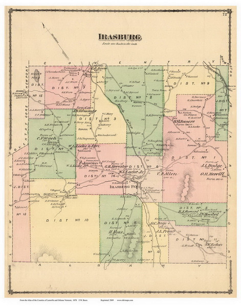 Irasburg, Vermont 1878 Old Town Map Reprint - Orleans Co.