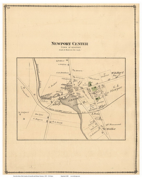 Newport Center, Vermont 1878 Old Town Map Reprint - Orleans Co.