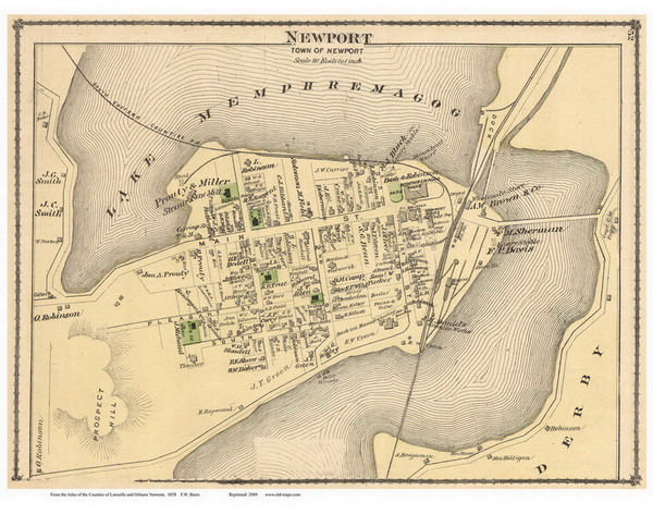Newport Village, Vermont 1878 Old Town Map Reprint - Orleans Co.