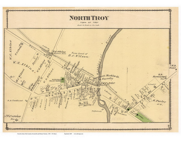 North Troy Village, Vermont 1878 Old Town Map Reprint - Orleans Co.