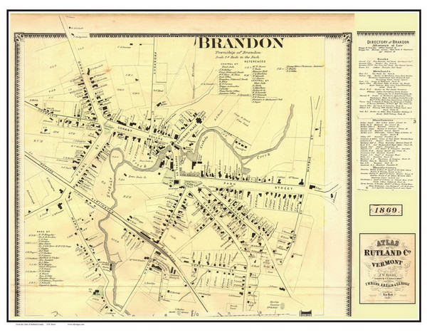 Brandon Village and Business Directory, Vermont 1869 Old Town Map Reprint - Rutland Co.