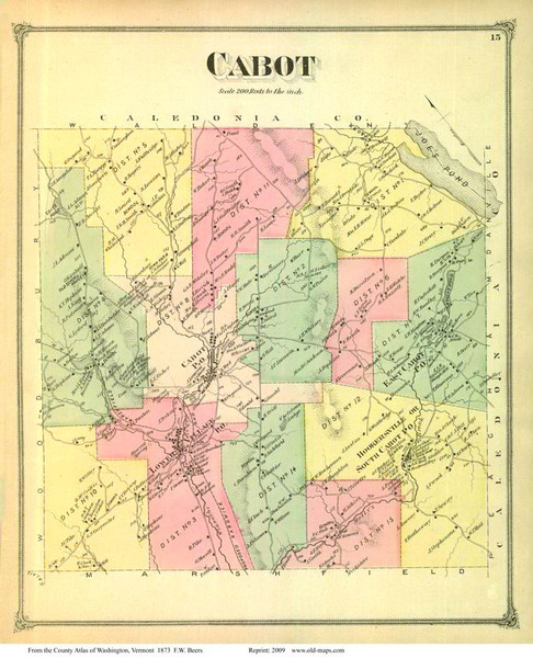 Cabot, Vermont 1873 Old Town Map Reprint - Washington Co.