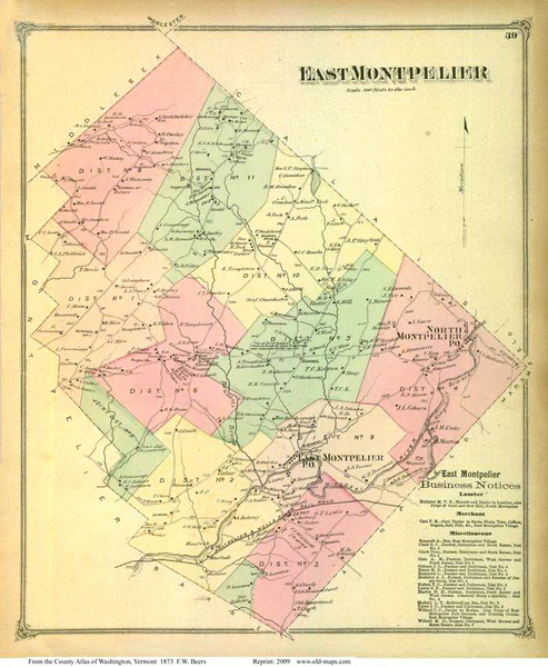East Montpelier, Vermont 1873 Old Town Map Reprint - Washington Co.