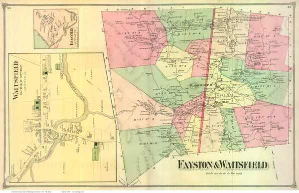 Fayston and Waitsfield Towns, Irasville and Waitsfield Villages, Vermont 1873 Old Town Map Reprint - Washington Co.