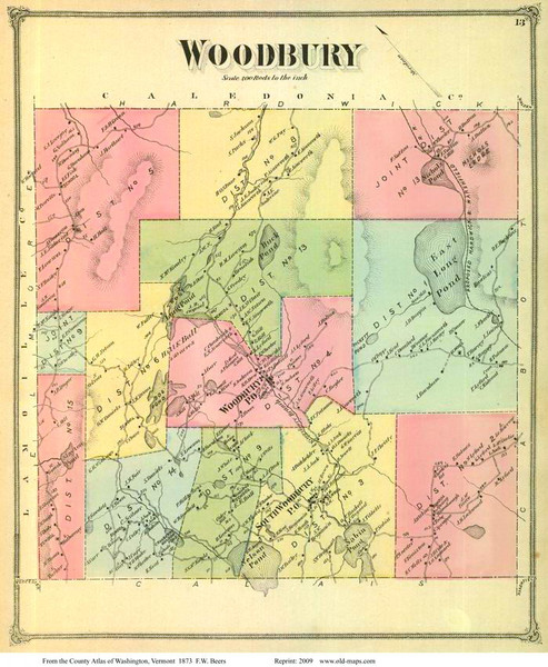 Woodbury, Vermont 1873 Old Town Map Reprint - Washington Co.