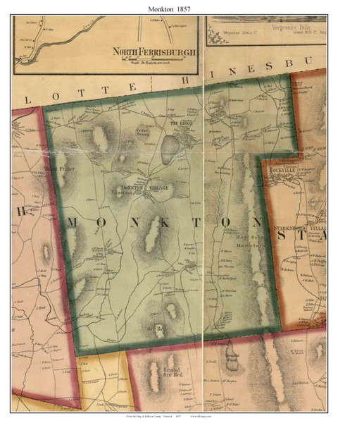 Monkton, Vermont 1857 Old Town Map Custom Print - Addison Co.