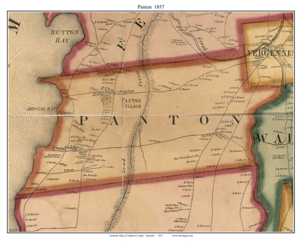 Panton, Vermont 1857 Old Town Map Custom Print - Addison Co.