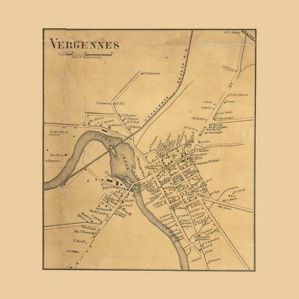 Vergennes Village, Vermont 1857 Old Town Map Custom Print - Addison Co.