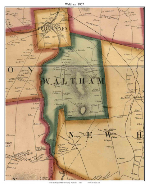 Waltham, Vermont 1857 Old Town Map Custom Print - Addison Co.