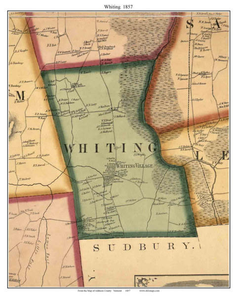 Whiting, Vermont 1857 Old Town Map Custom Print - Addison Co.