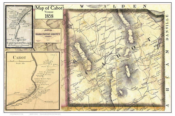 Cabot Poster Map, 1858 Old Town Map Custom Print - Washington Co. VT