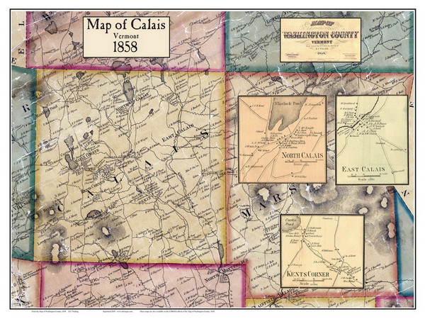 Calais Poster Map, 1858 Old Town Map Custom Print - Washington Co. VT