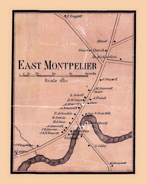 East Montpelier Village, Vermont 1858 Old Town Map Custom Print - Washington Co.