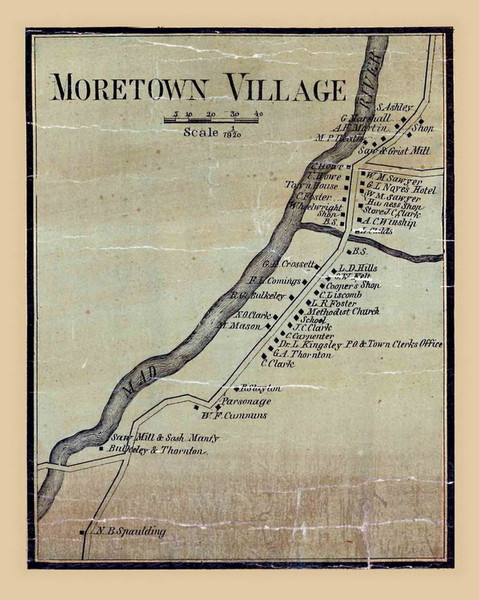 Moretown Village, Vermont 1858 Old Town Map Custom Print - Washington Co.