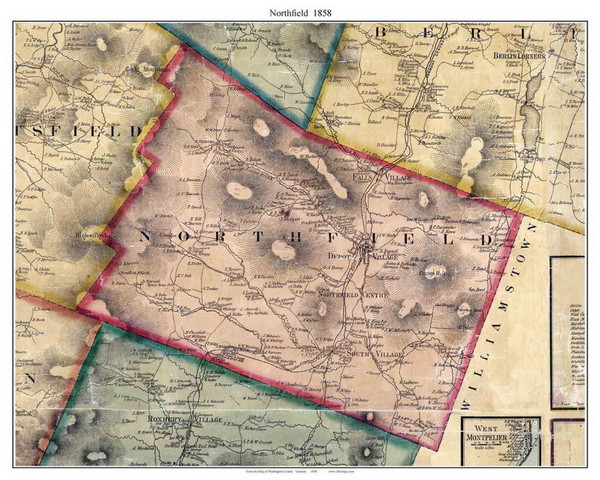 Northfield, Vermont 1858 Old Town Map Custom Print - Washington Co.