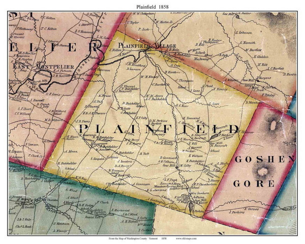 Plainfield, Vermont 1858 Old Town Map Custom Print - Washington Co.