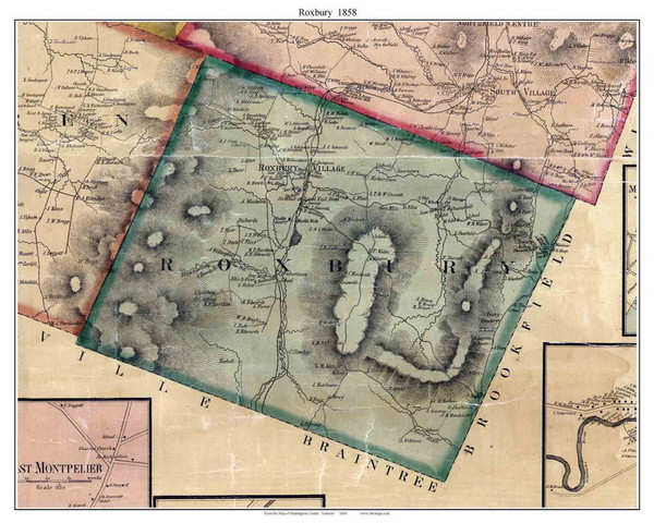 Roxbury, Vermont 1858 Old Town Map Custom Print - Washington Co.