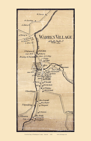 Warren Village, Vermont 1858 Old Town Map Custom Print - Washington Co.