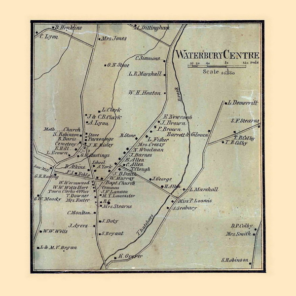 Waterbury Centre (Center), Vermont 1858 Old Town Map Custom Print - Washington Co.