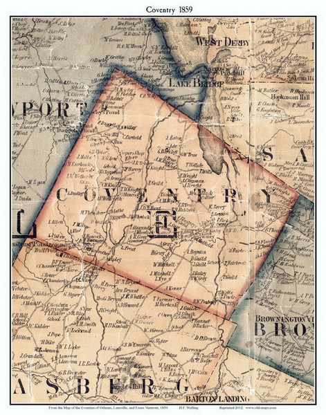 Coventry, Vermont 1859 Old Town Map Custom Print - Orleans Co.