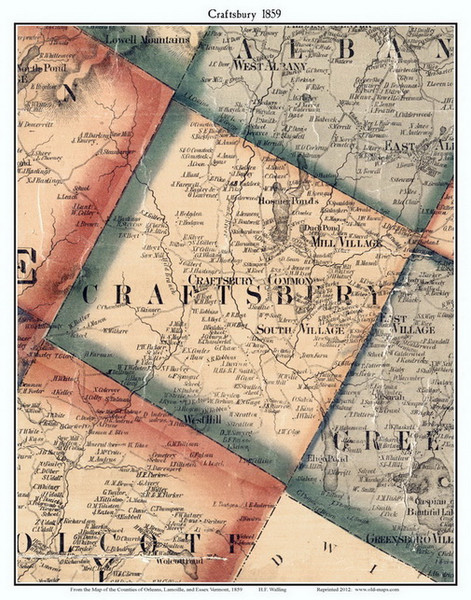 Craftsbury, Vermont 1859 Old Town Map Custom Print - Orleans Co.