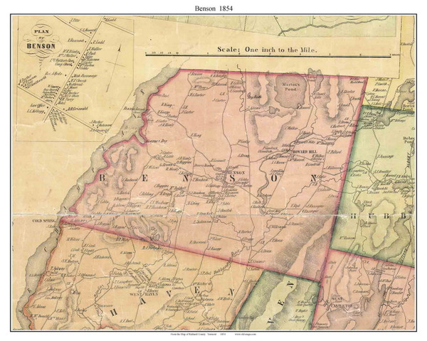 Benson, Vermont 1854 Old Town Map Custom Print - Rutland Co.
