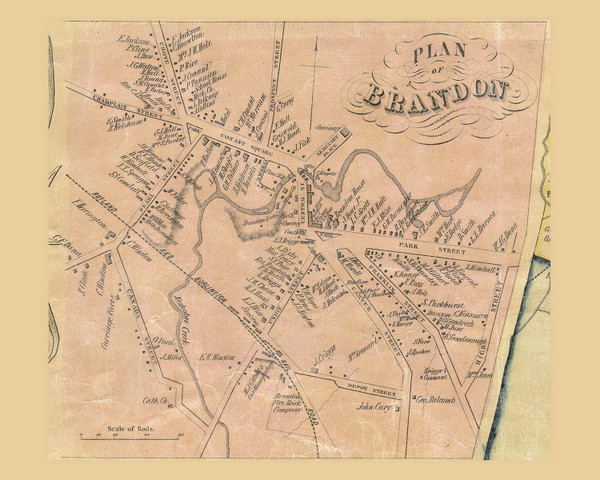 Brandon Village, Vermont 1854 Old Town Map Custom Print - Rutland Co.