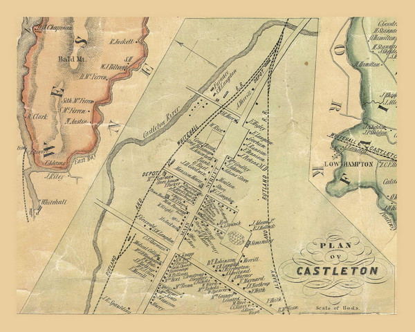 Castleton Village, Vermont 1854 Old Town Map Custom Print - Rutland Co.