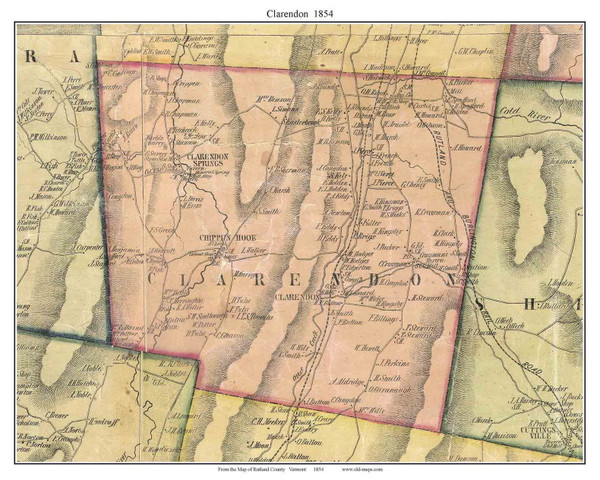 Clarendon, Vermont 1854 Old Town Map Custom Print - Rutland Co.