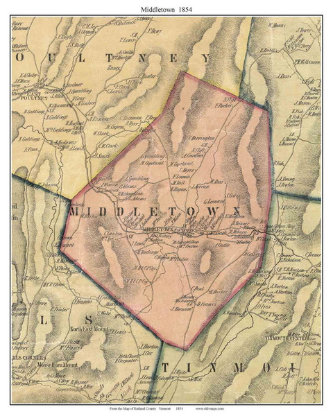 Middletown, Vermont 1854 Old Town Map Custom Print - Rutland Co.