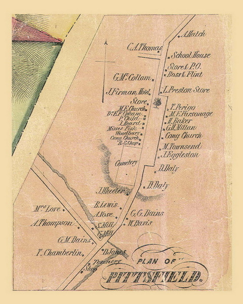 Pittsfield Village, Vermont 1854 Old Town Map Custom Print - Rutland Co.
