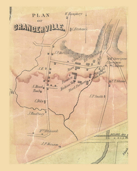 Grangerville, Pittsford, Vermont 1854 Old Town Map Custom Print - Rutland Co.