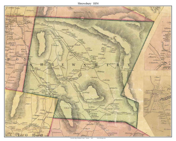 Shrewsbury, Vermont 1854 Old Town Map Custom Print - Rutland Co.