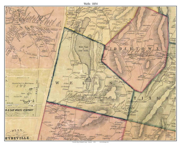 Wells, Vermont 1854 Old Town Map Custom Print - Rutland Co.