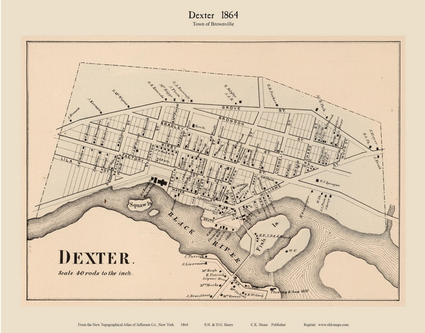 Dexter - Brownville, New York 1864 - Old Town Map Reprint - Jefferson Co. Dexter - Brownville, New York 1864 - Old Town Map Reprint - Jefferson Co.