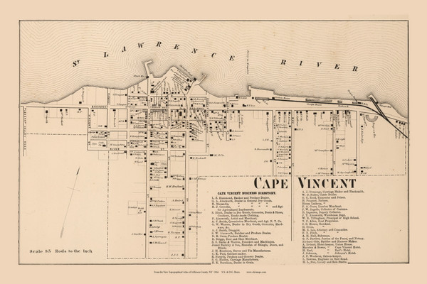 Cape Vincent Village, New York 1864 - Old Town Map Reprint - Jefferson Co.