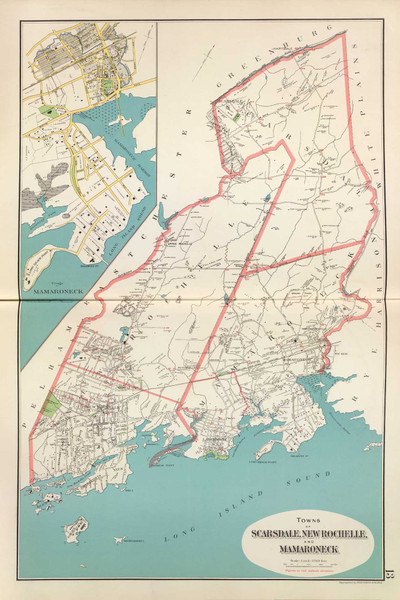 Scarsdale, New Rochelle, and Mamaroneck, New York 1893 - Old Town Map Reprint - Westchester Co. Atlas 13