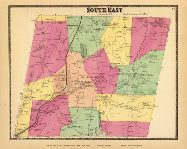 South East, New York 1868 - Old Town Map Reprint - Putnam Co. - NYC Vicinity Atlas