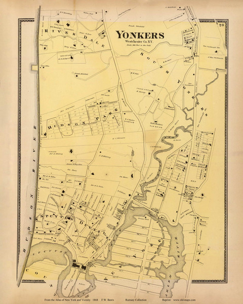 Hudson Park - Yonkers, New York 1868 - Old Town Map Reprint - Westchester Co. - NYC Vicinity Atlas