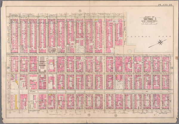 Plate 22, Central Park & Park Ave. Area, 1897 - Old Street Map Reprint - 1897 Bromley Atlas of Manhattan