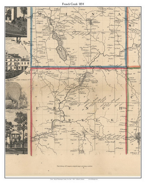 French Creek, New York 1854 Old Town Map Custom Print - Chautauque Co.