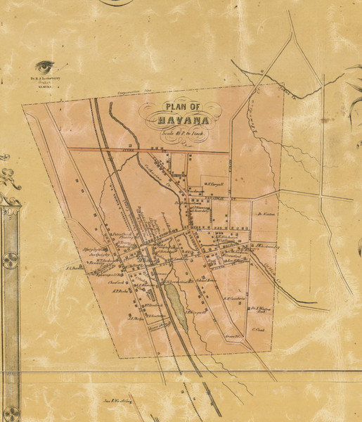 Havana Village, New York 1853 Old Town Map Custom Print - Chemung Co.