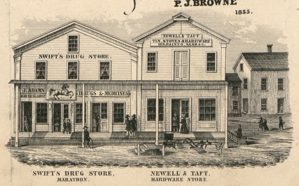 Drug and Hardware Stores, New York 1855 Old Town Map Custom Print - Cortland Co.