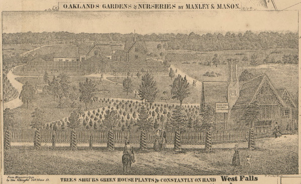 Oaklands Gardens Nurseries, New York 1855 Old Town Map Custom Print - Erie Co.