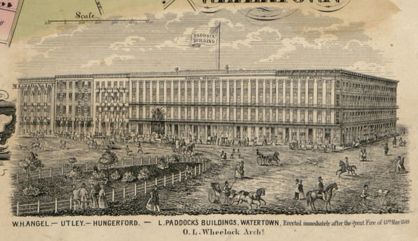 Paddock Building, New York 1855 Old Town Map Custom Print - Jefferson Co. Paddock Building, New York 1855 Old Town Map Custom Print - Jefferson Co.